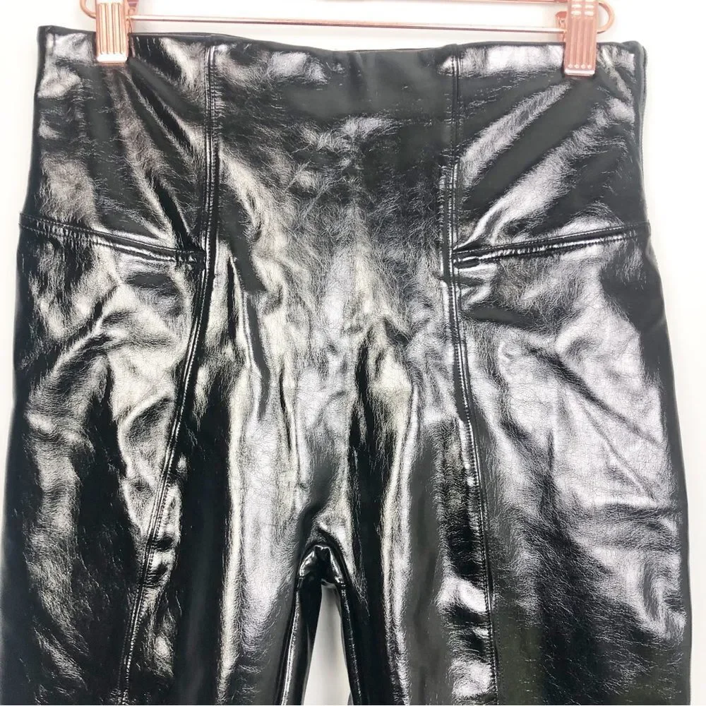 SPANX | Faux Patent Leather Body Shaping Black Leggings Women’s Size Medium & 1X - Picture 6 of 16